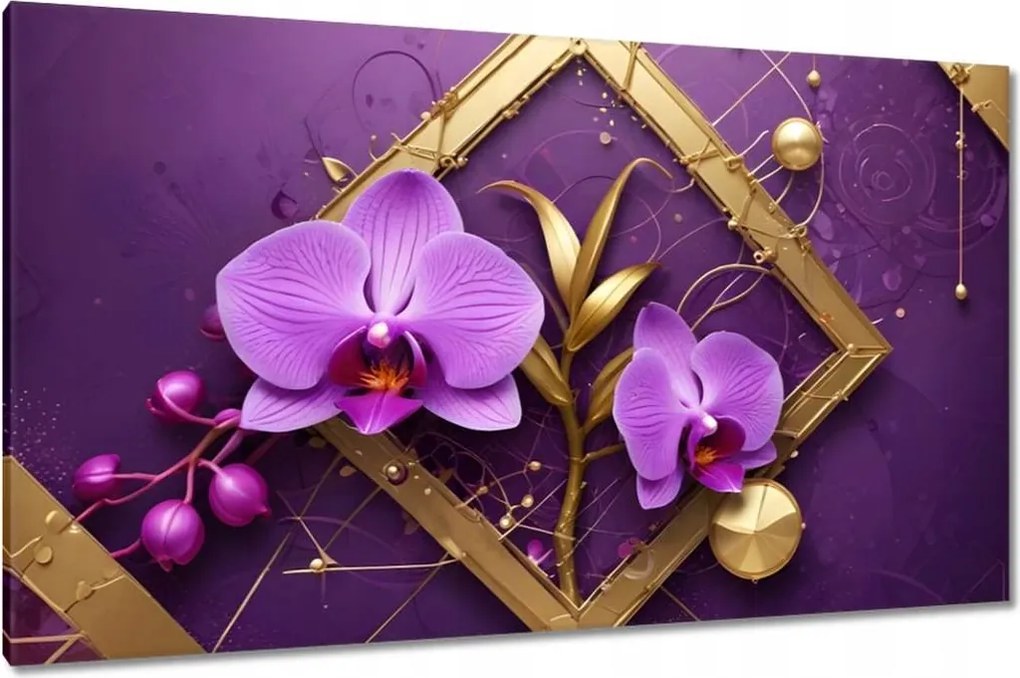 Vászonkép 120x70 Lila orchideák és arany