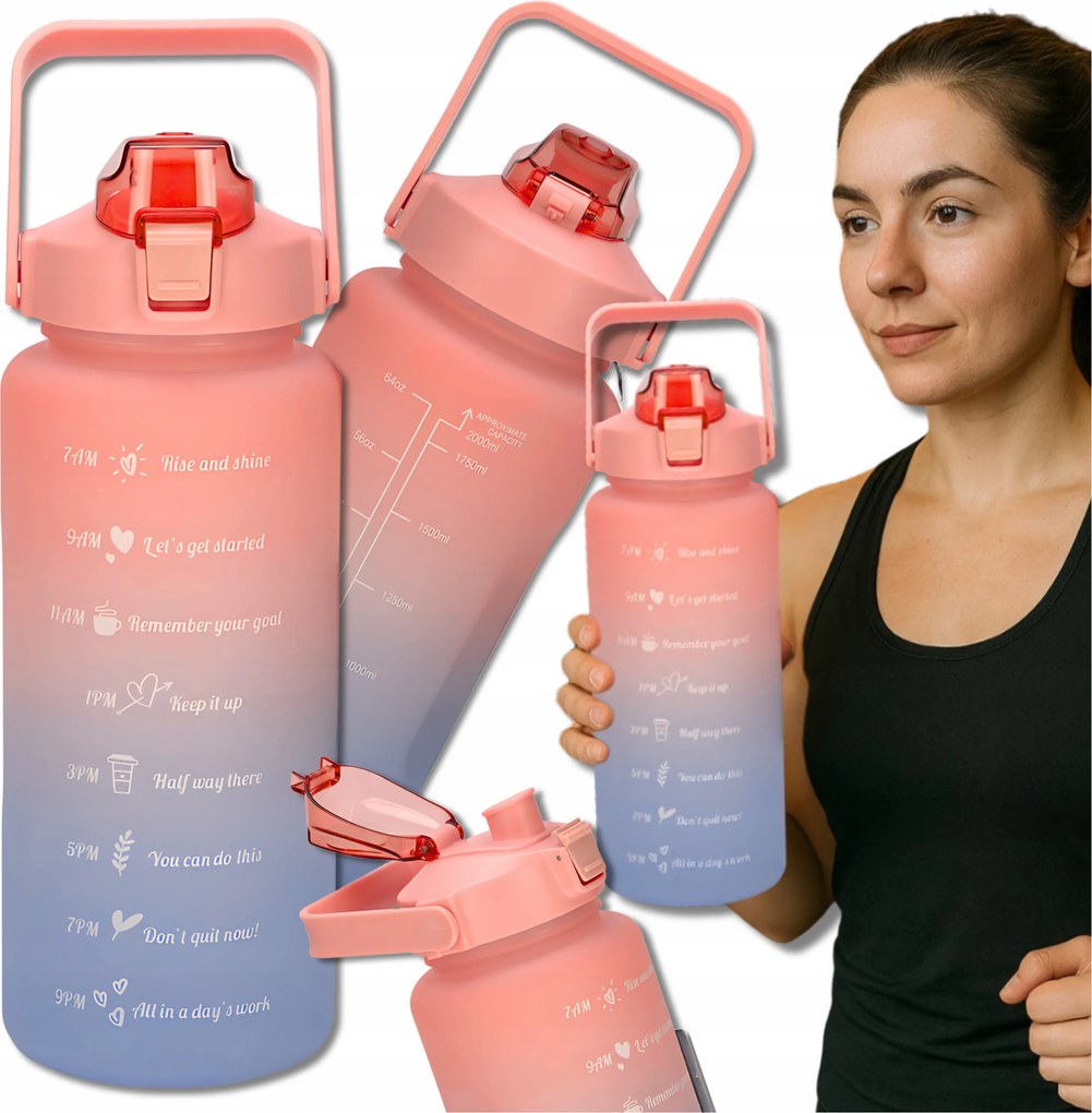 Tressari Motivációs vizes palack nagy 2000ml kulacs Bpa Free fogantyúval
