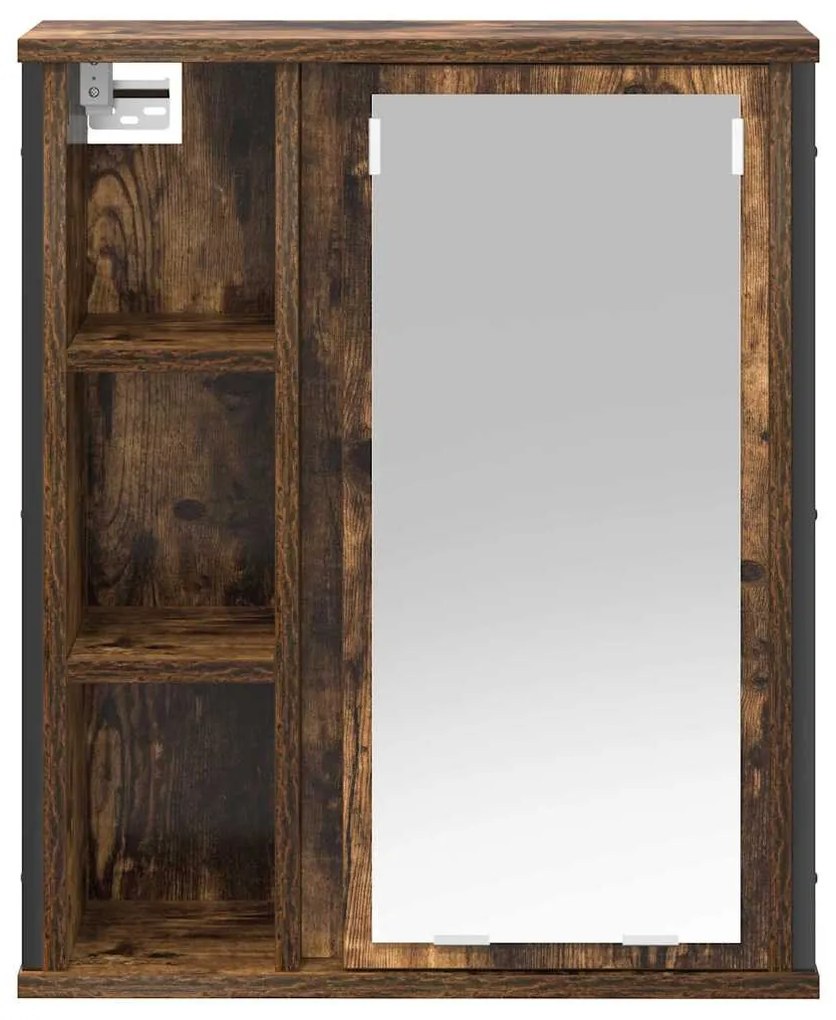 füstölt tölgy fürdőszoba fali szekrény tükörrel 50x21x60 cm