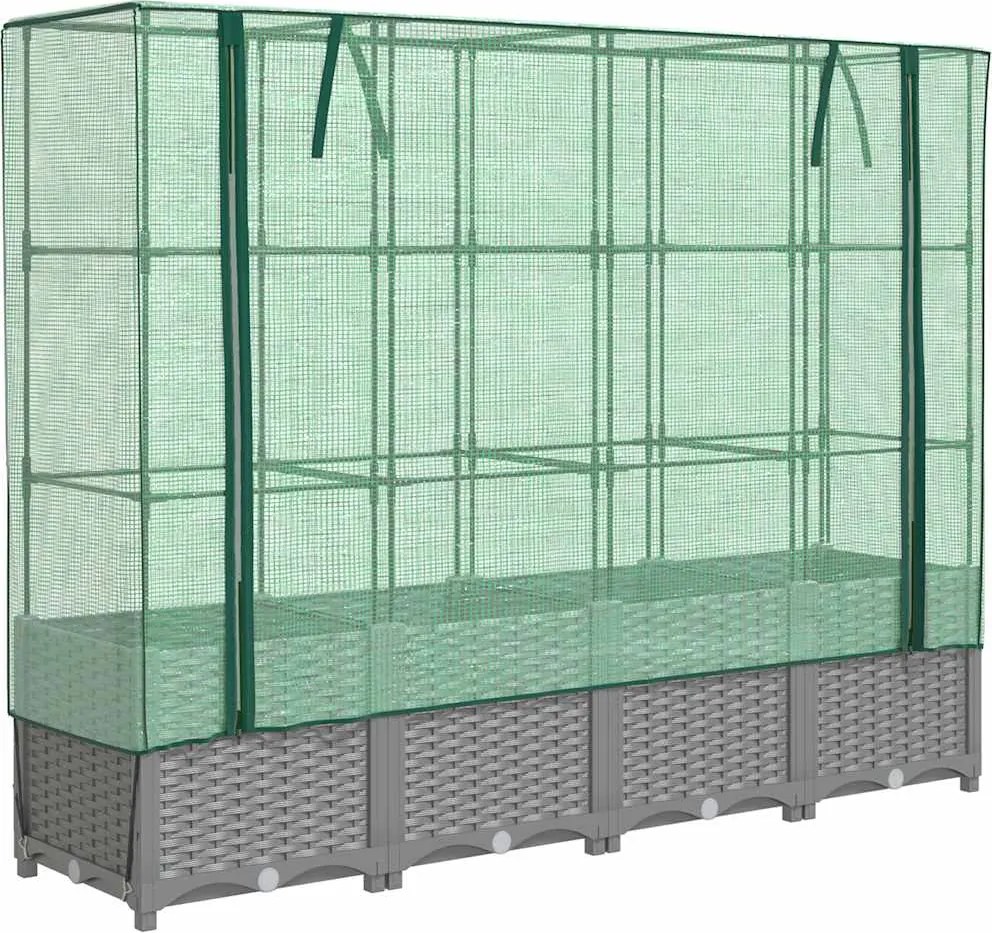 vidaXL rattan megjelenésű magaságyás melegháztakaróval 160x40x138 cm