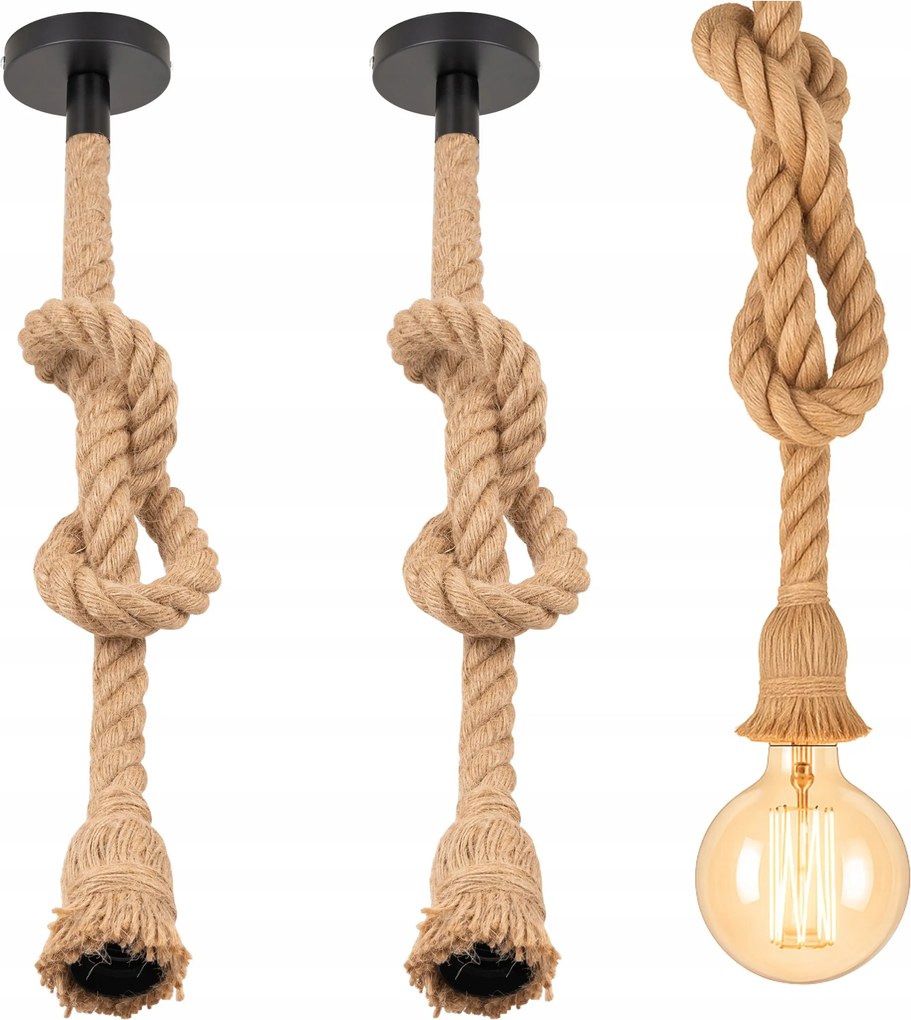 Mennyezeti függeszték lámpa juta kötél lámpatest E27 loft csillár Boho x2