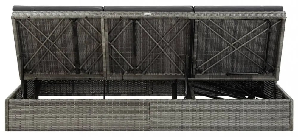 sötétszürke polyrattan átalakítható napozóágy párnákkal
