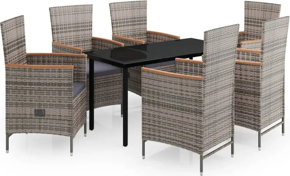 vidaXL 7 részes szürke kerti étkezőgarnitúra párnákkal