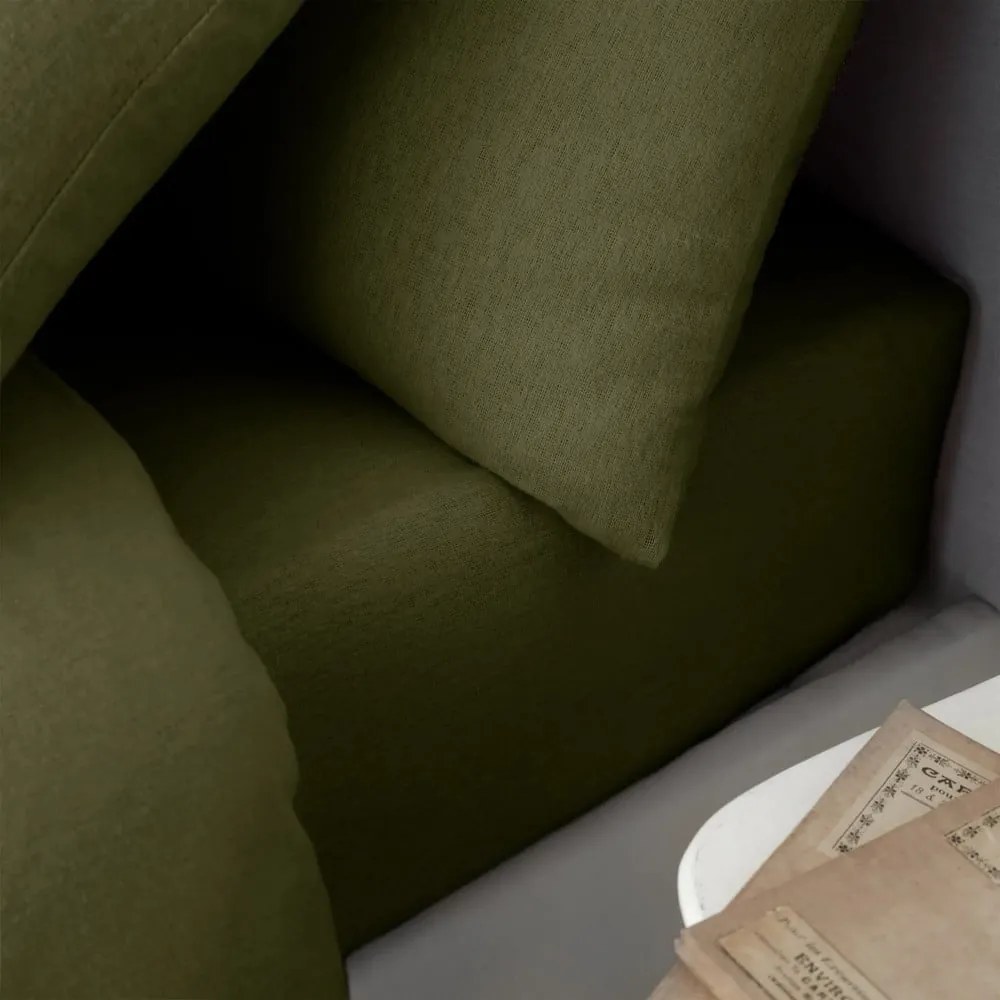 Khaki gumis flanel lepedő 150x200 cm Brushed – Catherine Lansfield