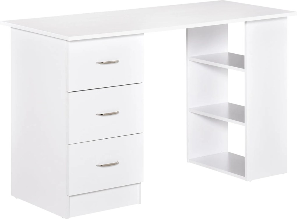 HOMCOM Tárolós Íróasztal, Számítógép Asztal 120 x 50 cm, Íróasztal Polcokkal és Fiókokkal, Kisebb Terekhez, Hálószobába, Fehér | Aosom