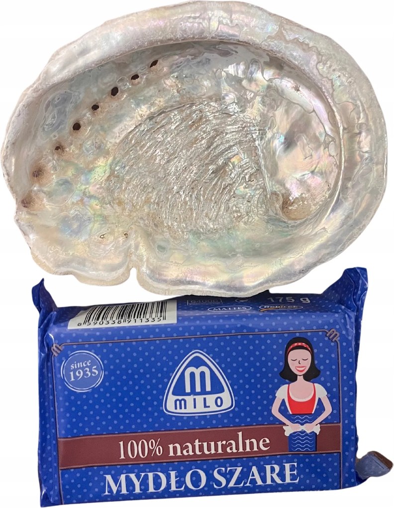 Abalone Természetes Szappantartó Gyönyörű Kagyló 13-14 cm Milo szürke szappan