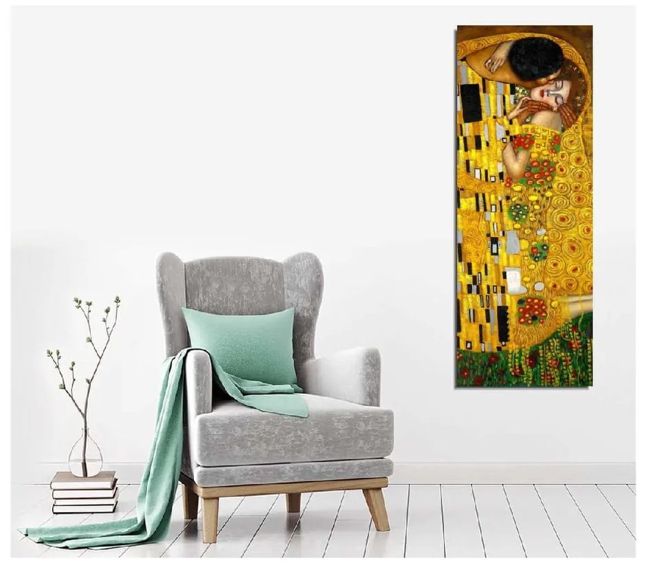 Vászon fali kép Gustav Klimt The Kiss másolat, 30 x 80 cm