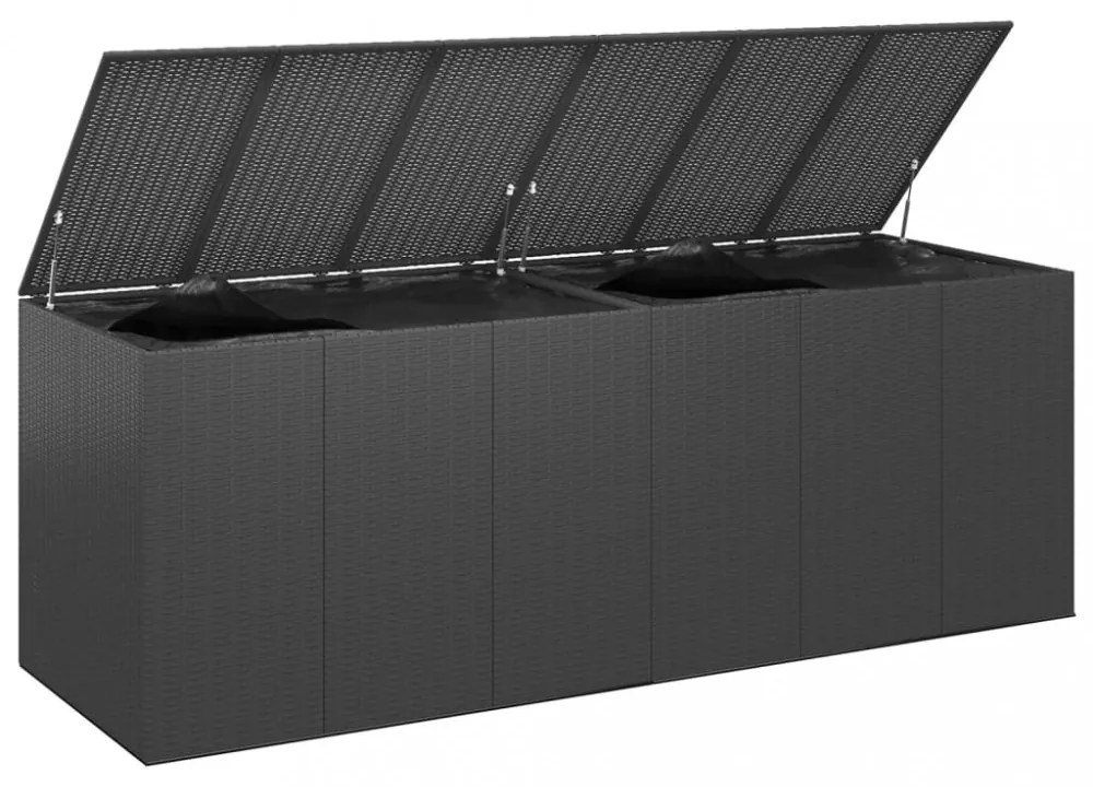 fekete polyrattan kerti párnatartó doboz 291 x 100,5 x 104 cm