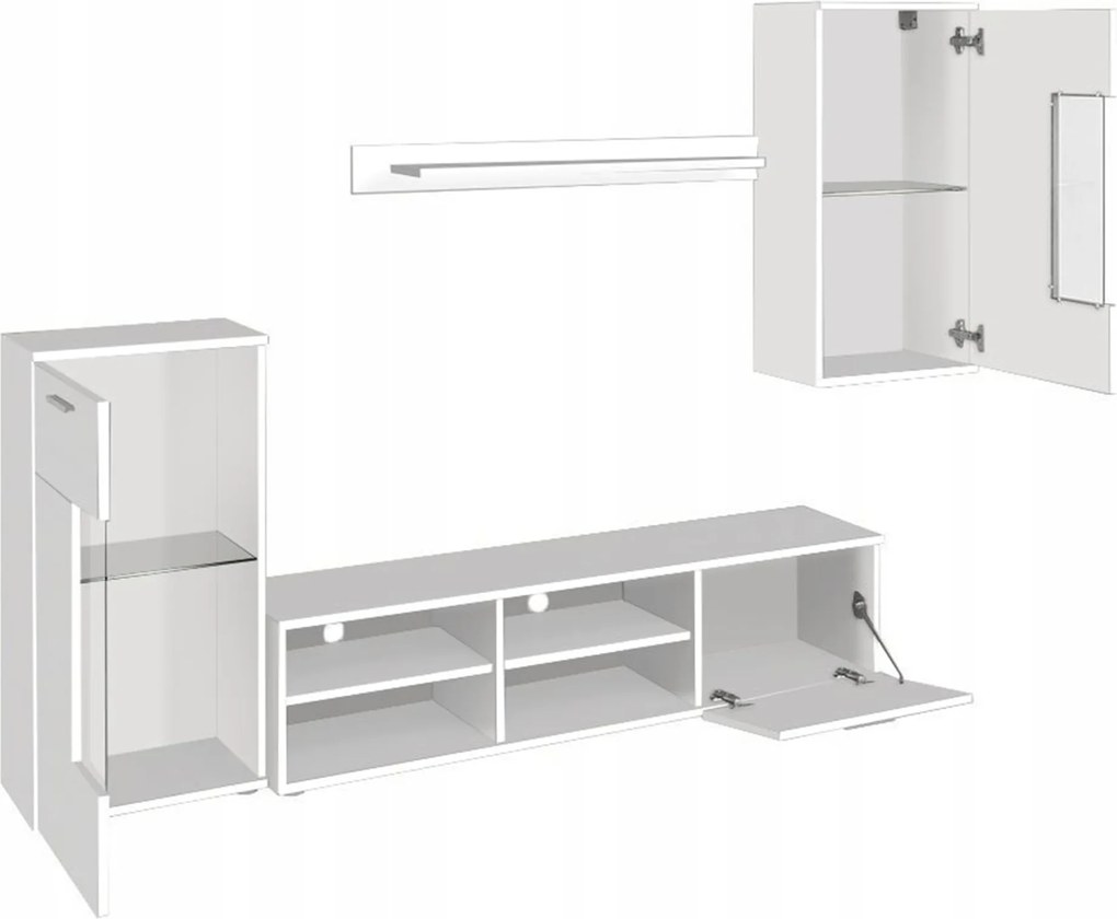 Nappali szekrénysor, fehér, fóliázott DTD, FRONTAL 1 NEW