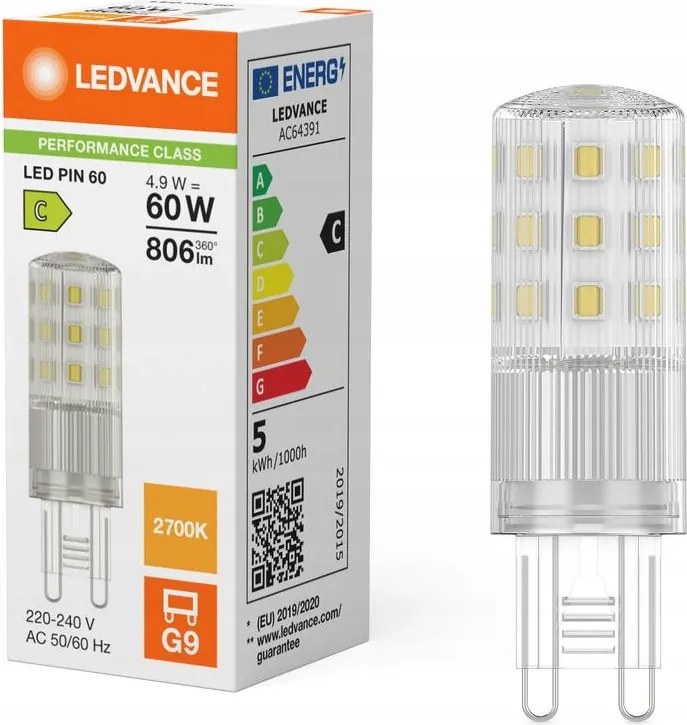 Led G9 Kapszula Izzó 4.9W 60W 806lm 2700K Meleg Fehér 320° Ledvance