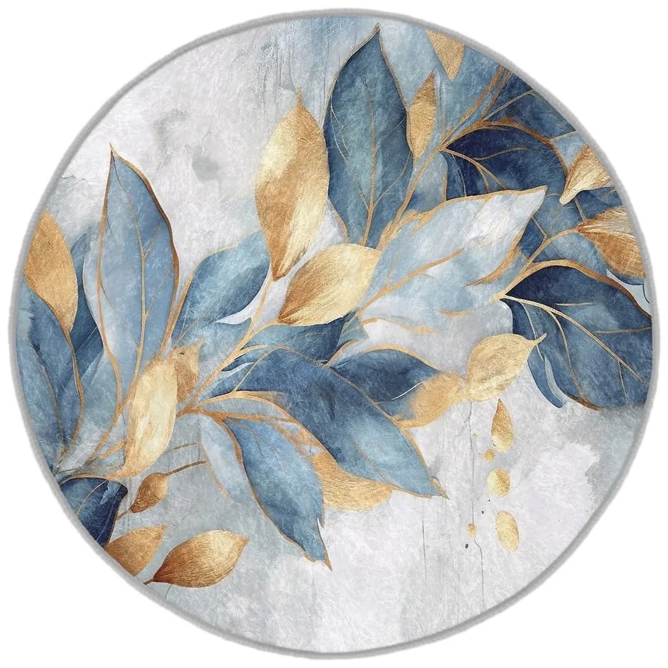 Kék-aranyszínű mosható kerek szőnyeg ø 120 cm Golden Leaves – Mila Home