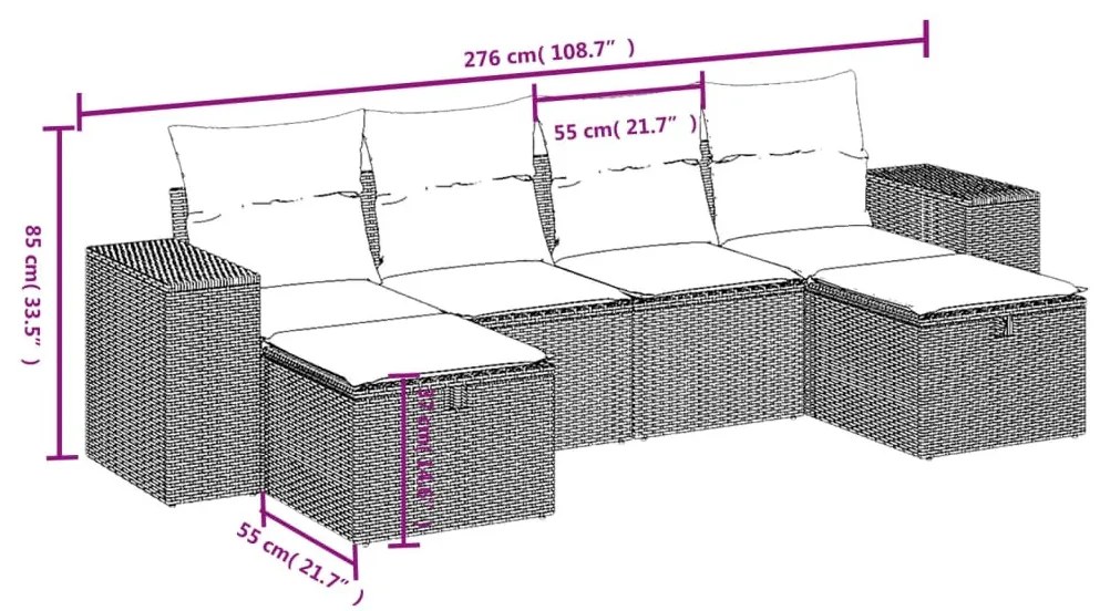 6 részes barna polyrattan kerti ülőgarnitúra párnával