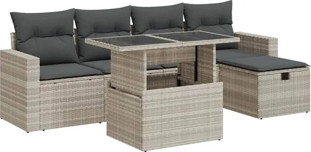 vidaXL 6 részes világosszürke polyrattan kerti ülőgarnitúra párnákkal