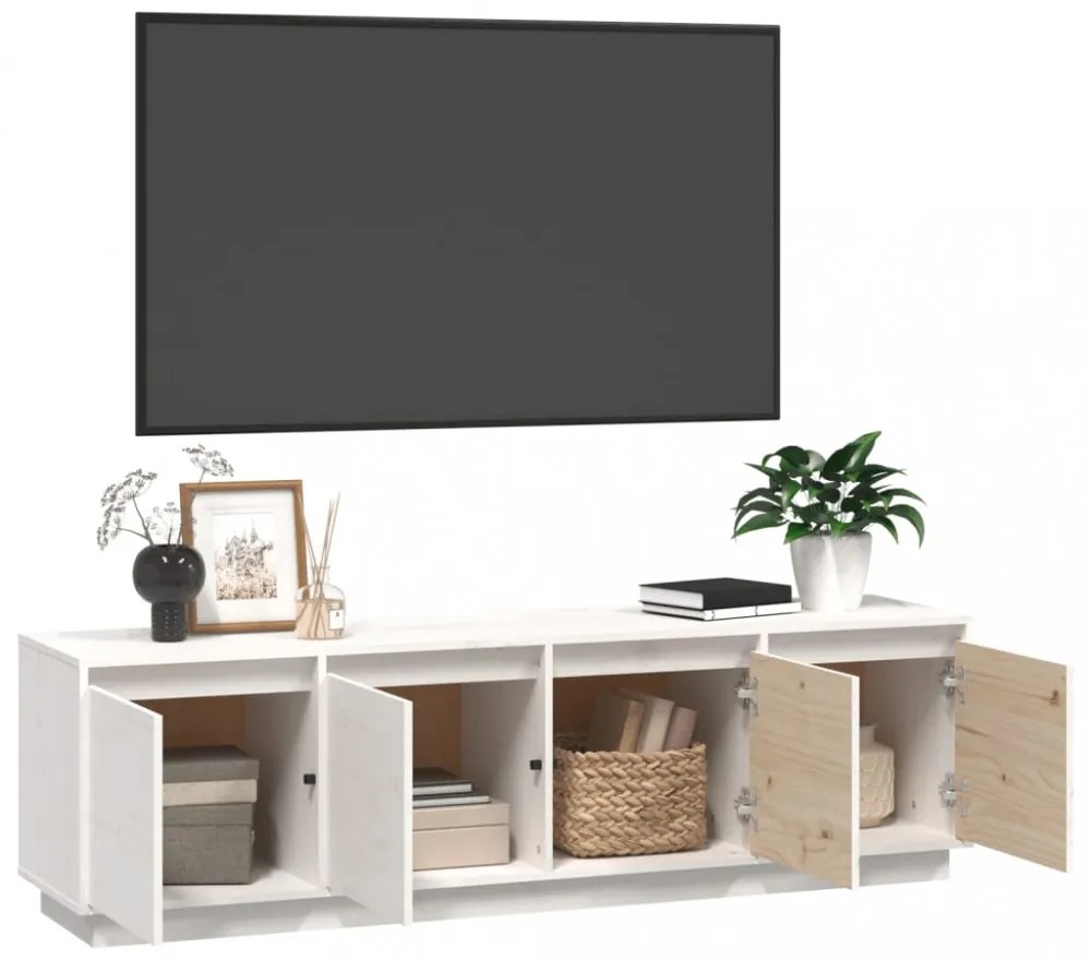 fehér tömör fenyőfa TV-szekrény 156 x 37 x 45 cm