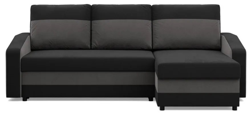 Hewlet sarokkanapé, 2 ágyneműtartóval, szövet anyag, univerzális oldal, bonell töltet, fekete - szürke