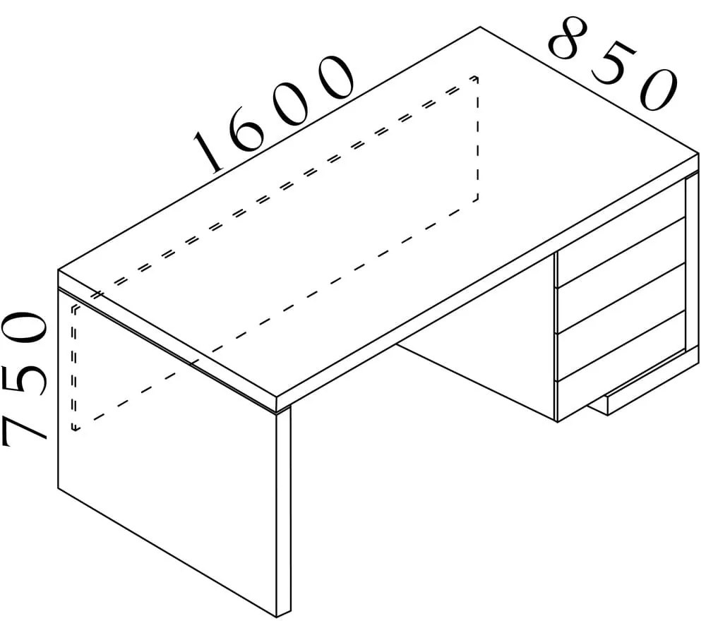 Lineart asztal 160 x 85 cm + jobb konténer, világos szil / antracit