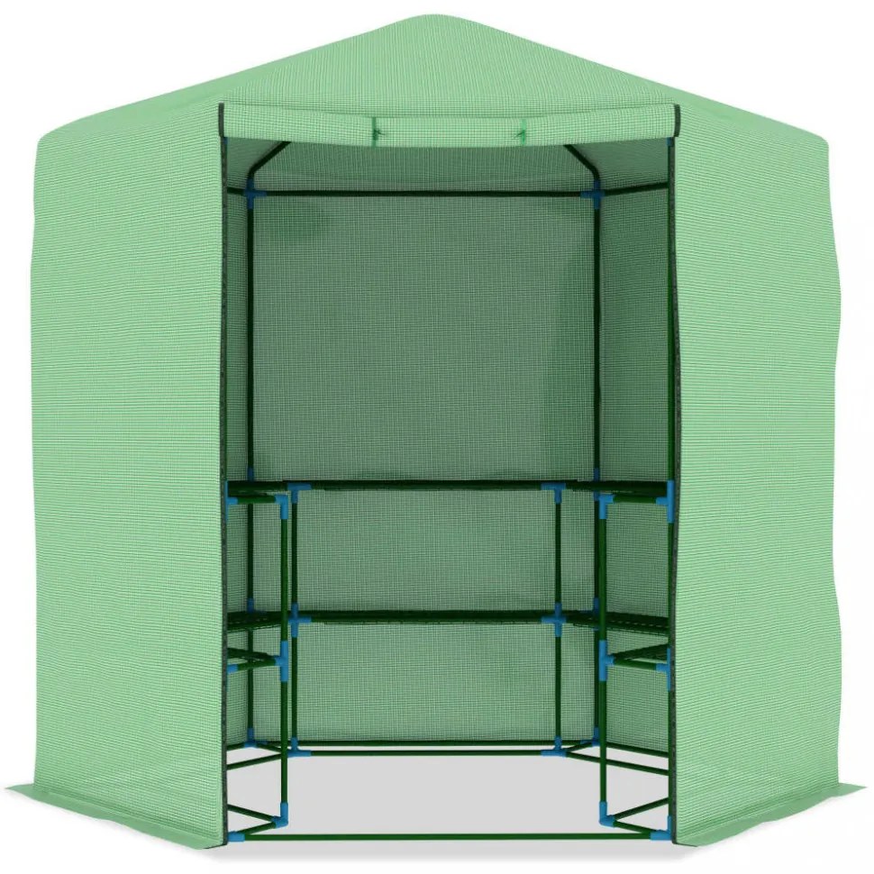 acél melegház polcokkal 227 x 223 cm
