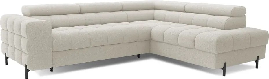 Krémszínű buklé kinyitható-tárolóhelyes sarokkanapé (jobb oldali-L alakú) Ferucce – ELTAP