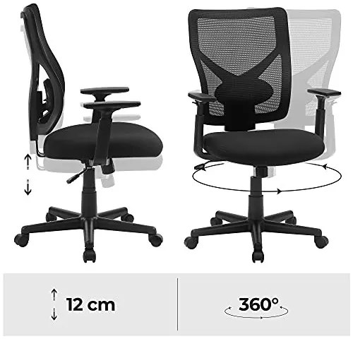 Irodai ergonomikus szék, állítható deréktámasszal és kartámasszal, fekete