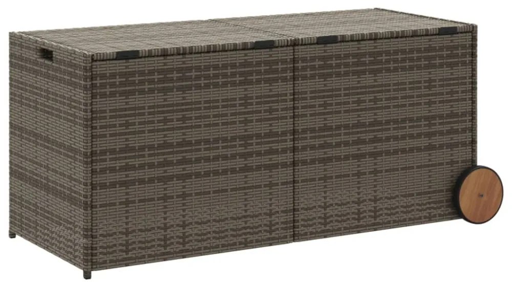 szürke polyrattan kerti tárolóláda kerekekkel 283 L