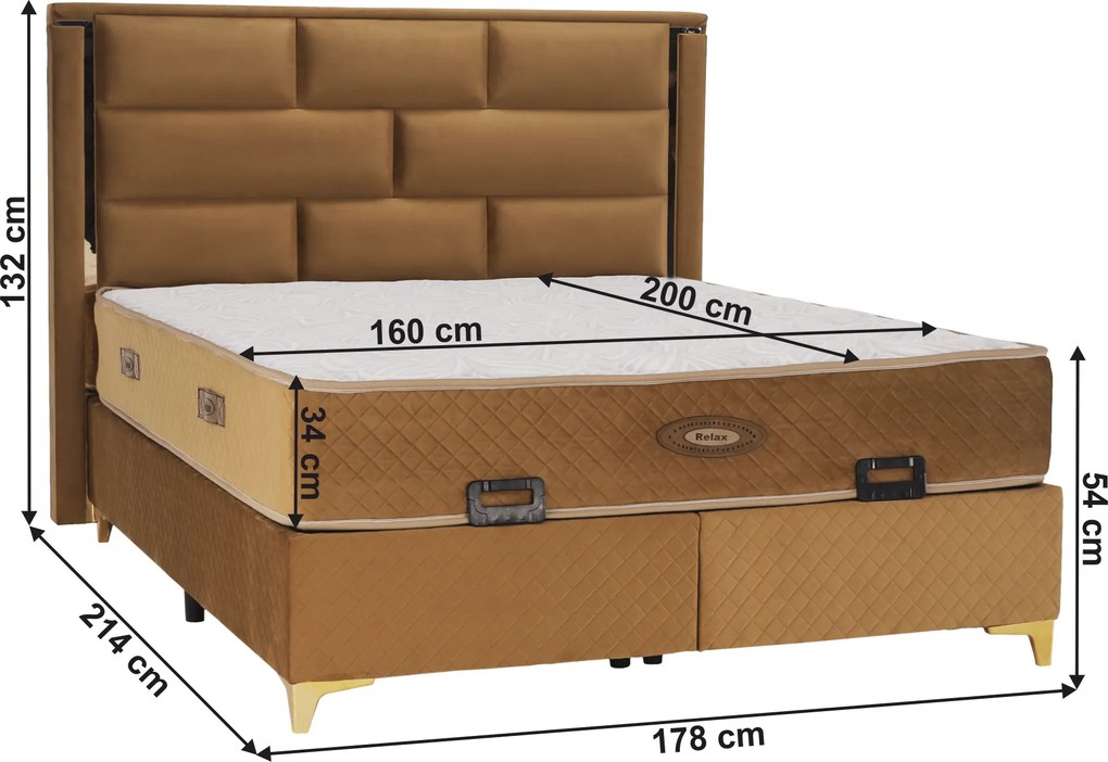 Boxspring ágy 160x200, világosbarna, GOLDBIA