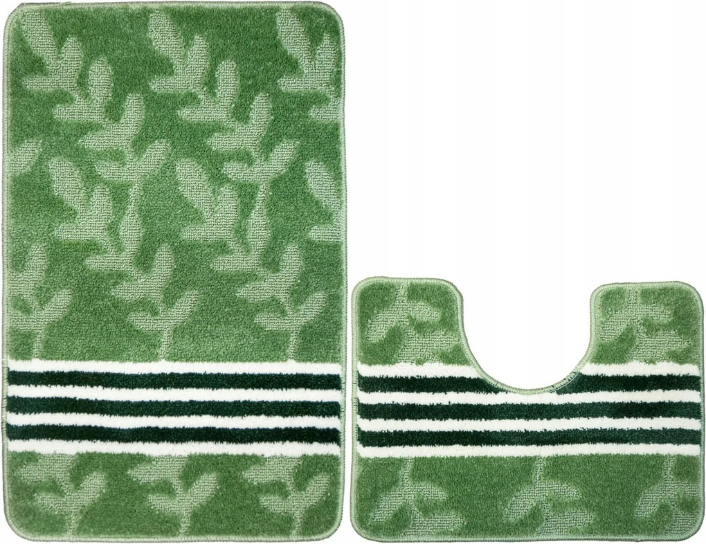 2 részes Zöld Fürdőszobaszőnyeg Szett Natel Csúszásgátló Levelek Csíkok
