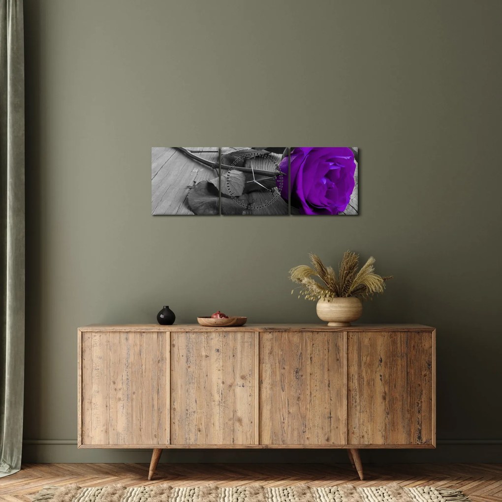 Kép - Lila rózsa zöld szárral (órával) (90x30 cm)