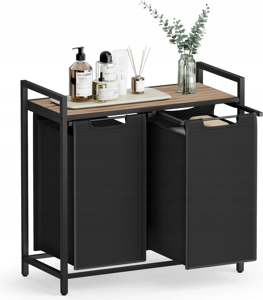 Szennyestartó Kosár 2 tárolóval és polccal fekete 92L