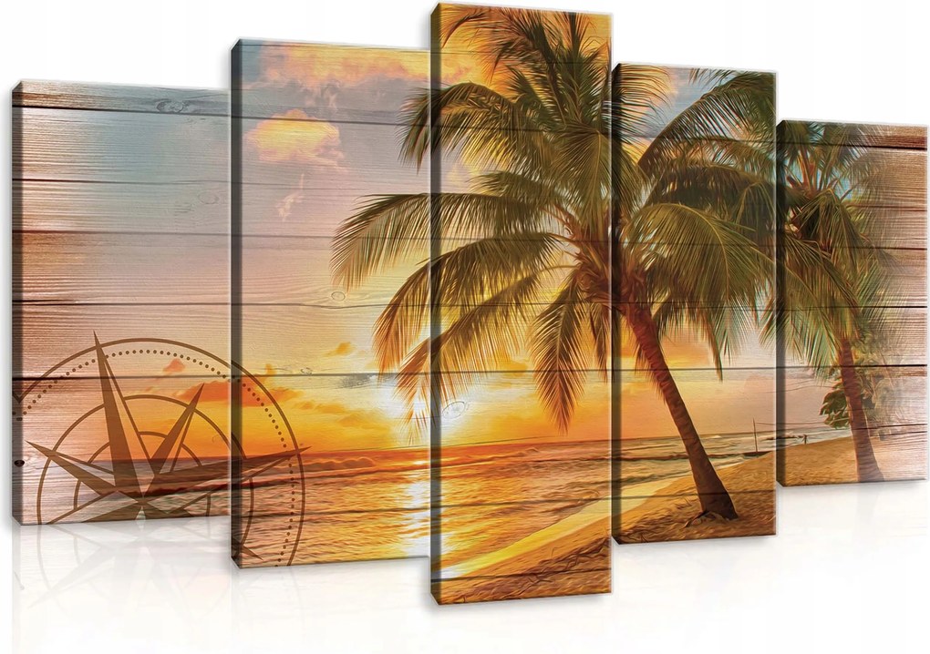 Vászonkép 100x60 Trópusi naplemente pálmafák tengerpart óceán nyár egzotikum