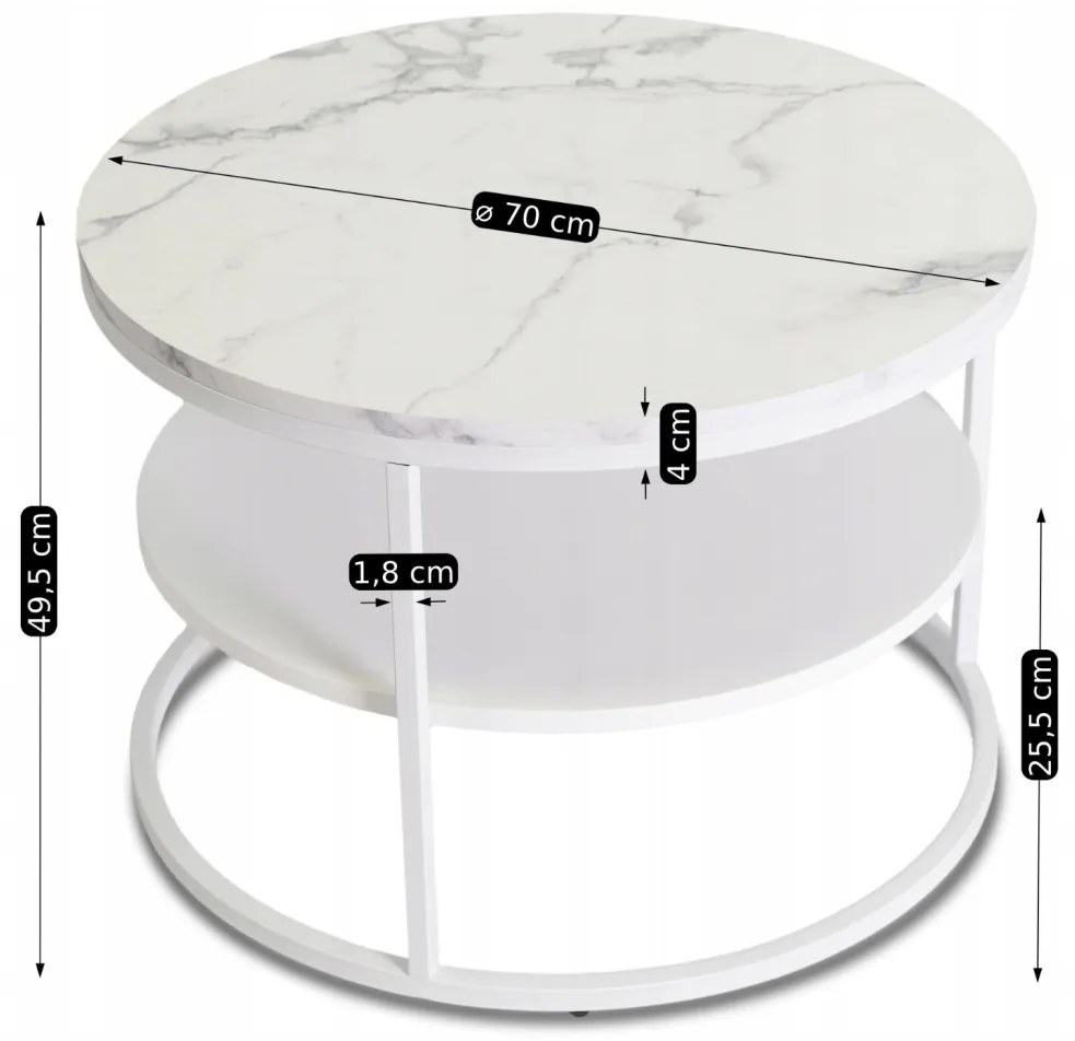 Fehér Márvány Mintázatú Dohányzóasztal. MDF. BEST