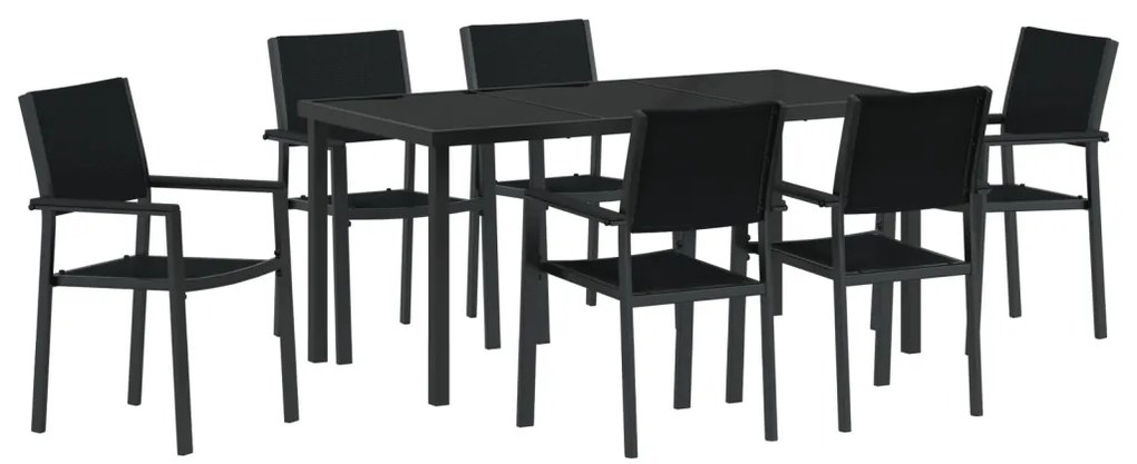 7 részes kerti étkező szett fekete poly rattan