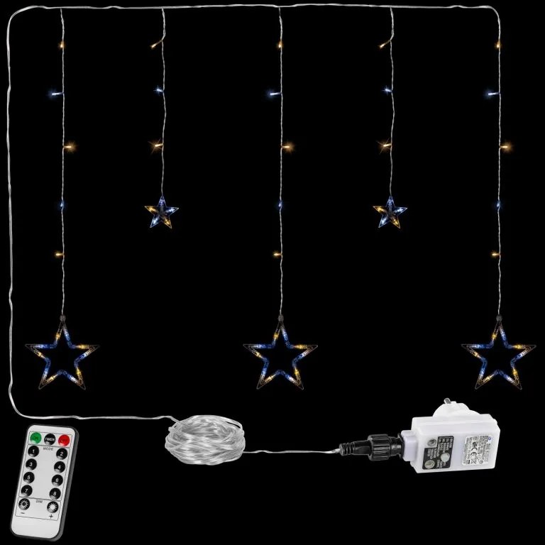 VOLTRONIC® Fényfüggöny 5 csillag 61 LED hideg/meleg fehér