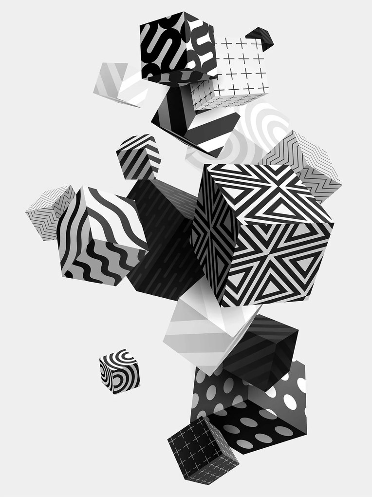 Absztrakt tapéta Geometrikus Fekete-Fehér Vinyl Kubiki 184x254 +ragasztó