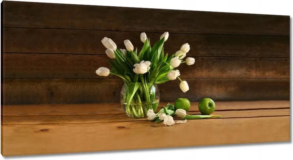 Vászonkép 115x55 Fehér tulipánok vázában
