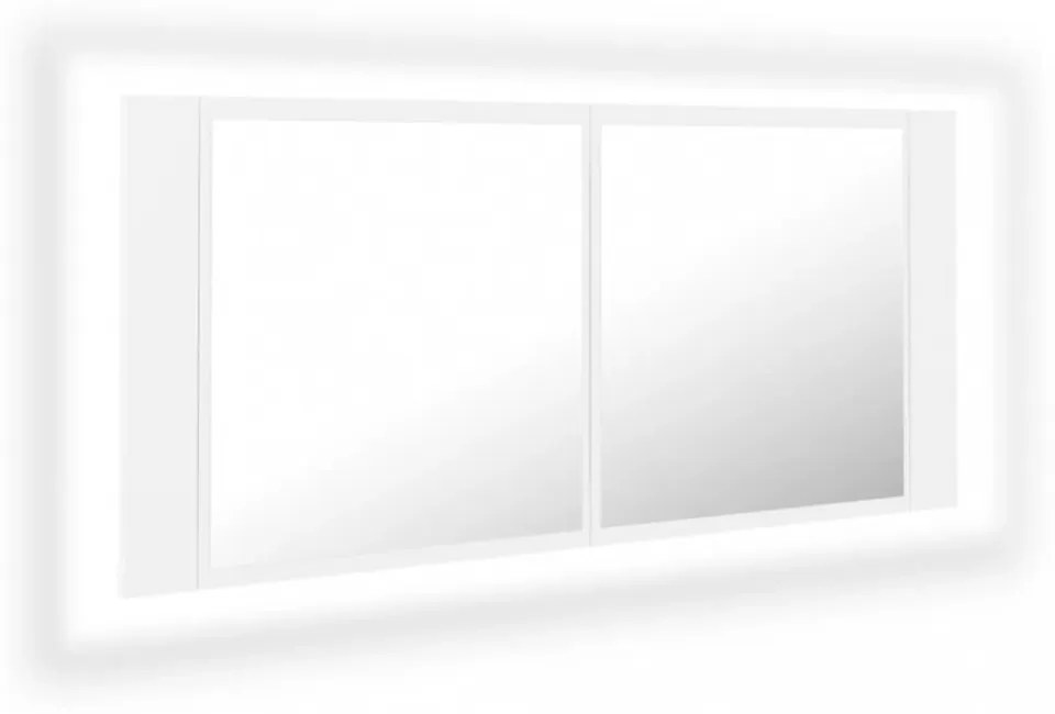 fehér akril LED-es fürdőszobaszekrény tükörrel 100 x 12 x 45 cm