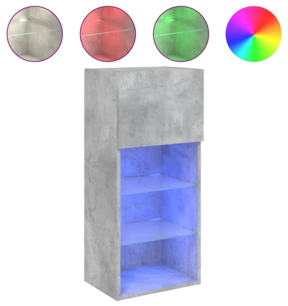 betonszürke TV-szekrény LED lámpákkal 40,5x30x90 cm