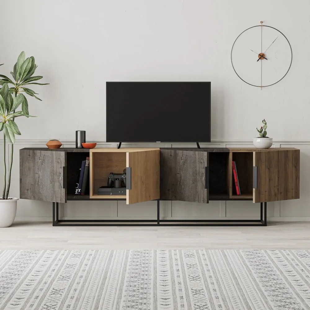 Natúr színű TV-állvány tölgyfa dekorral 200x55 cm Titan – Marckeric