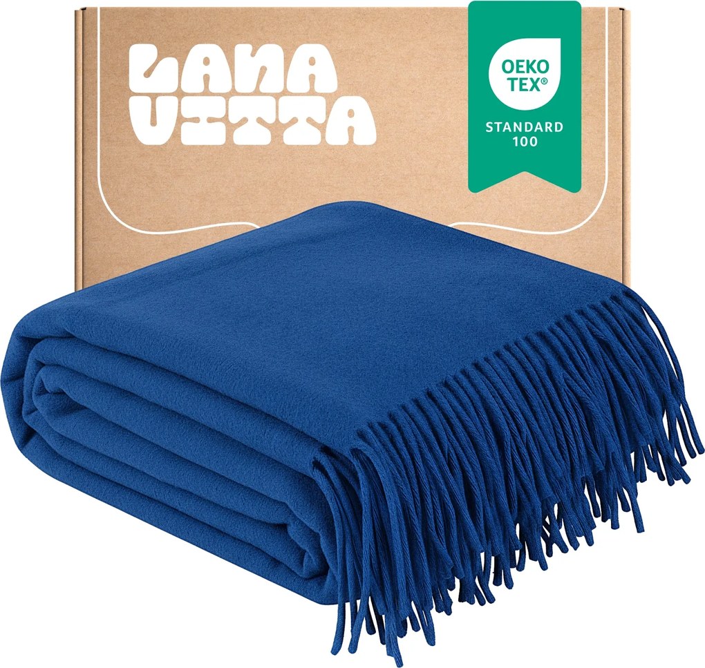 Gyapjú takaró Meleg "Leon" 100% Ausztrál gyapjú kockás kék 140х200