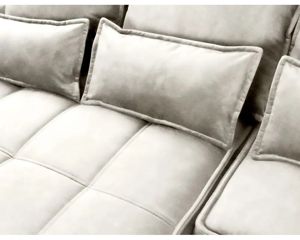 Bézs bársony kinyitható-tárolóhelyes sarokkanapé (bal oldali-heverő résszel) Campo – ELTAP