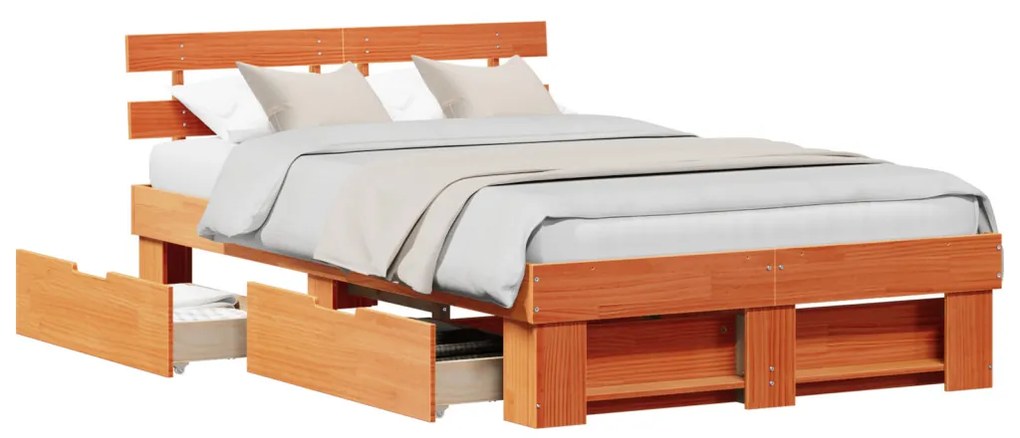 vidaXL Ágykeret fejtámlával Faggyú barna 135 x 190 cm Tömör fenyőfa