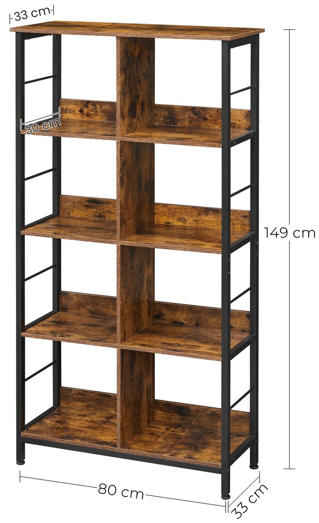 Könyvespolc TAYLOR 5 polc 149x80 cm, rusztikus barna