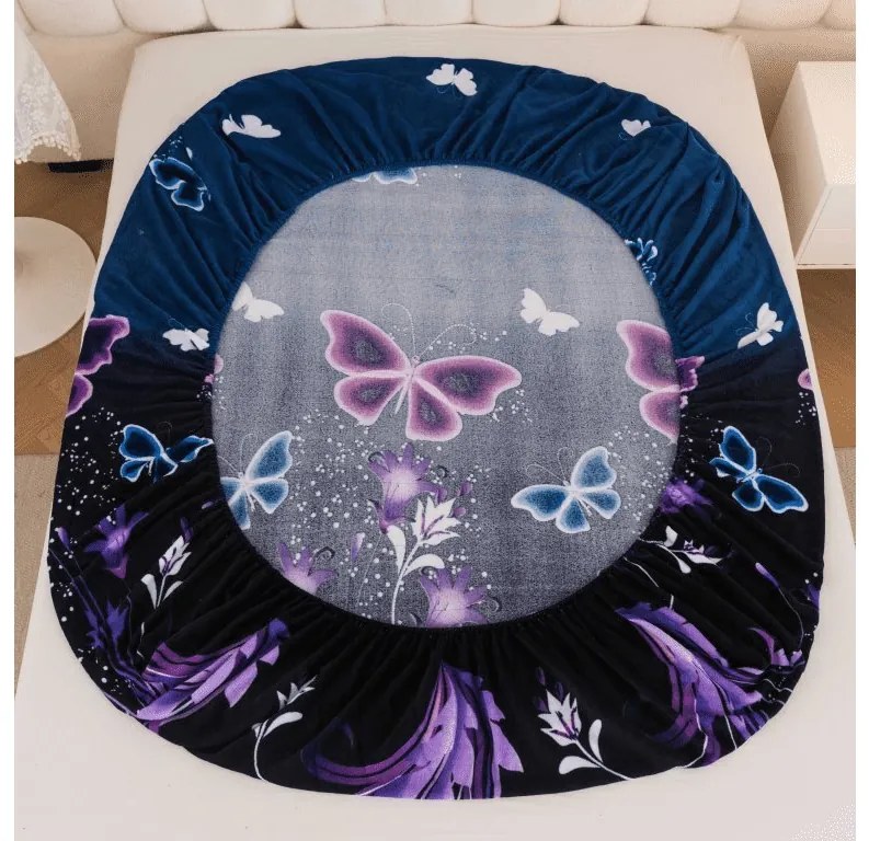 Mikroplüss lepedő VIOLET BUTTERFLY 200x200 cm sötétkék