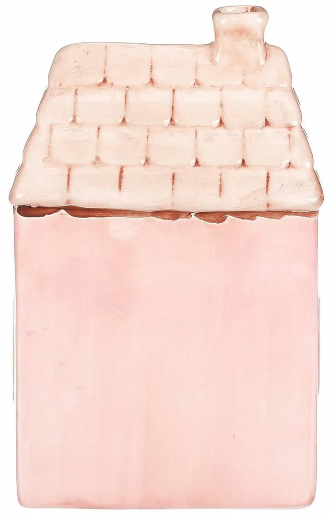 Kerámia házikó LED-del, 12 x 9 x 18 cm, tavasz,rózsaszín