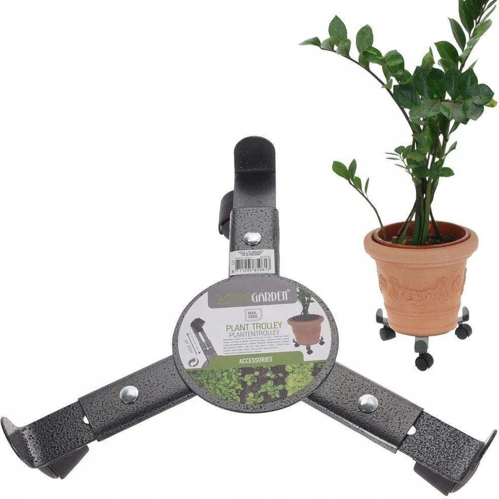 Virágtartó kocsi fekete acél állvány kerekekkel terasz kert