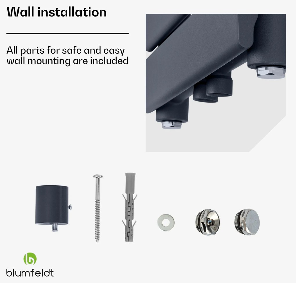 Blumfeldt Fairmont, 50 x 107, radiátor, 509 W, meleg víz, 4 törölközőtartó, 1/2"