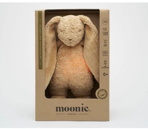 Moonie - Snuggle buddy dallammal és világítással nyuszi 2.0 organic cappuccino