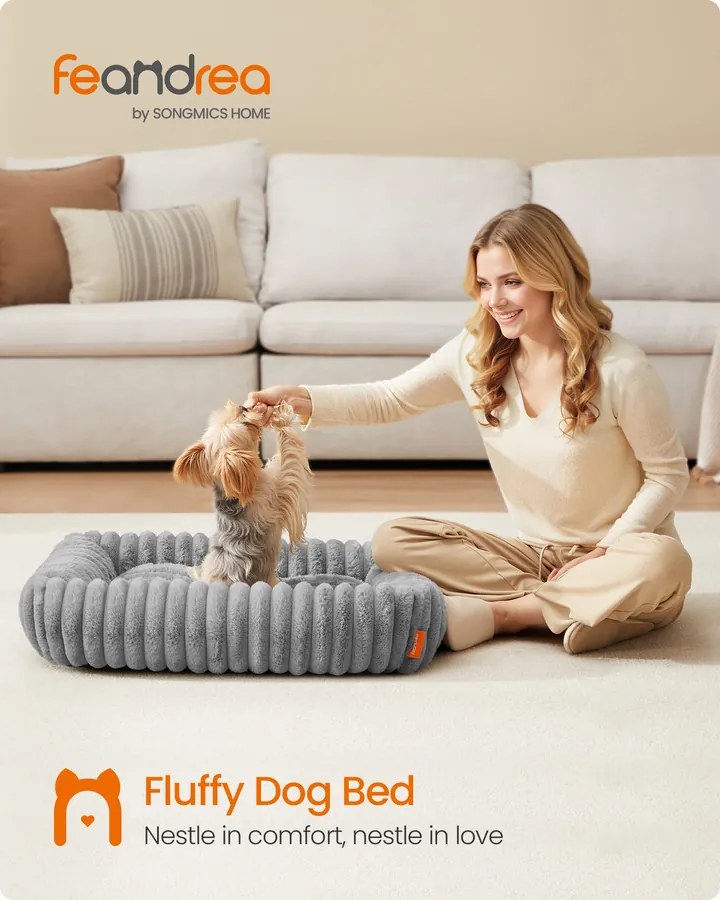 Közepes kutyafekhely, puha párnázással, mosható, 71 x 55 x 18 cm, galambszürke