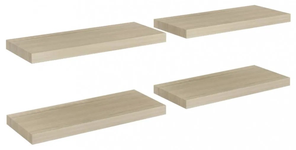 4 db tölgyszínű MDF lebegő fali polc 60 x 23,5 x 3,8 cm