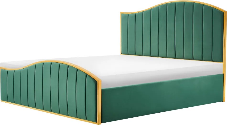 Ágy ráccsal, 160x200, zöld Velvet szövet/gold arany króm, GEORGIA