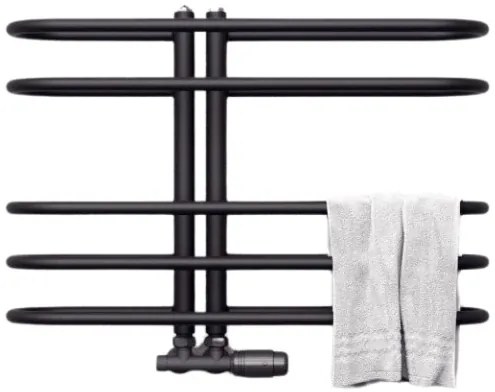 Regnis LEVEL, fűtőelem 600x530mm központi csatlakozással 50mm, 215W, fekete matt, LEVEL530/600/D50/BLACK